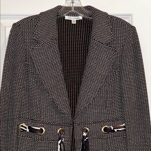 St. John Brown and White Textured Skirt Suit